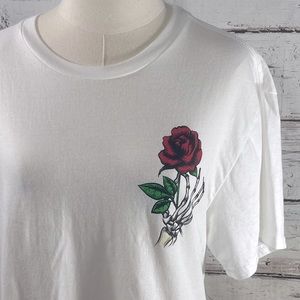 Skeleton Hand & Rose Men's White T-Shirt-Large